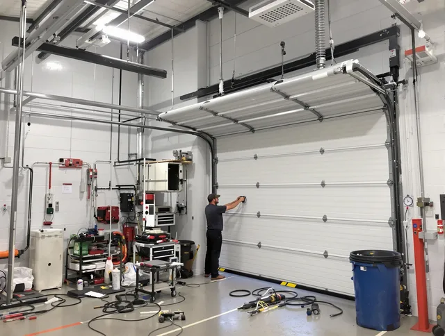 Florence-Graham Garage Door Repair certified technician performing commercial door repair at a Florence-Graham business facility
