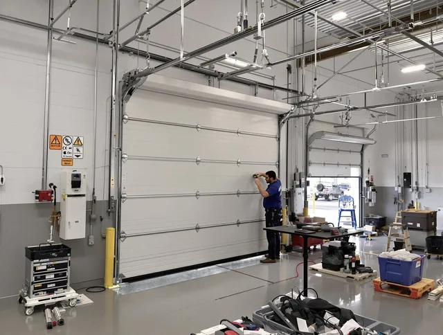 Commercial garage door repair being performed by Florence-Graham Garage Door Repair expert in Florence-Graham