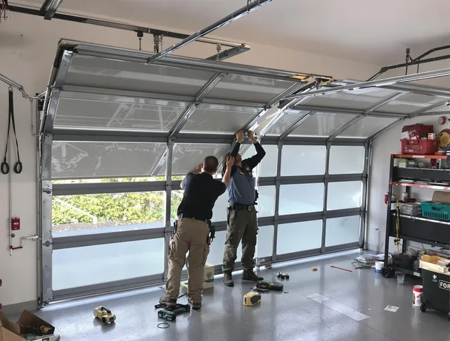 Florence-Graham Garage Door Repair expert performing precise panel replacement on Florence-Graham garage door